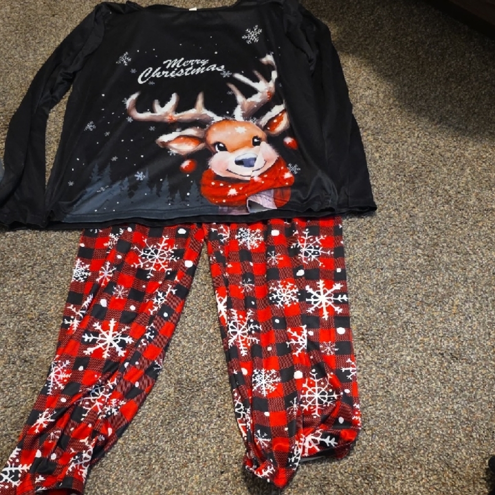 Festive Reindeer Kids Pajamas - Black and Red